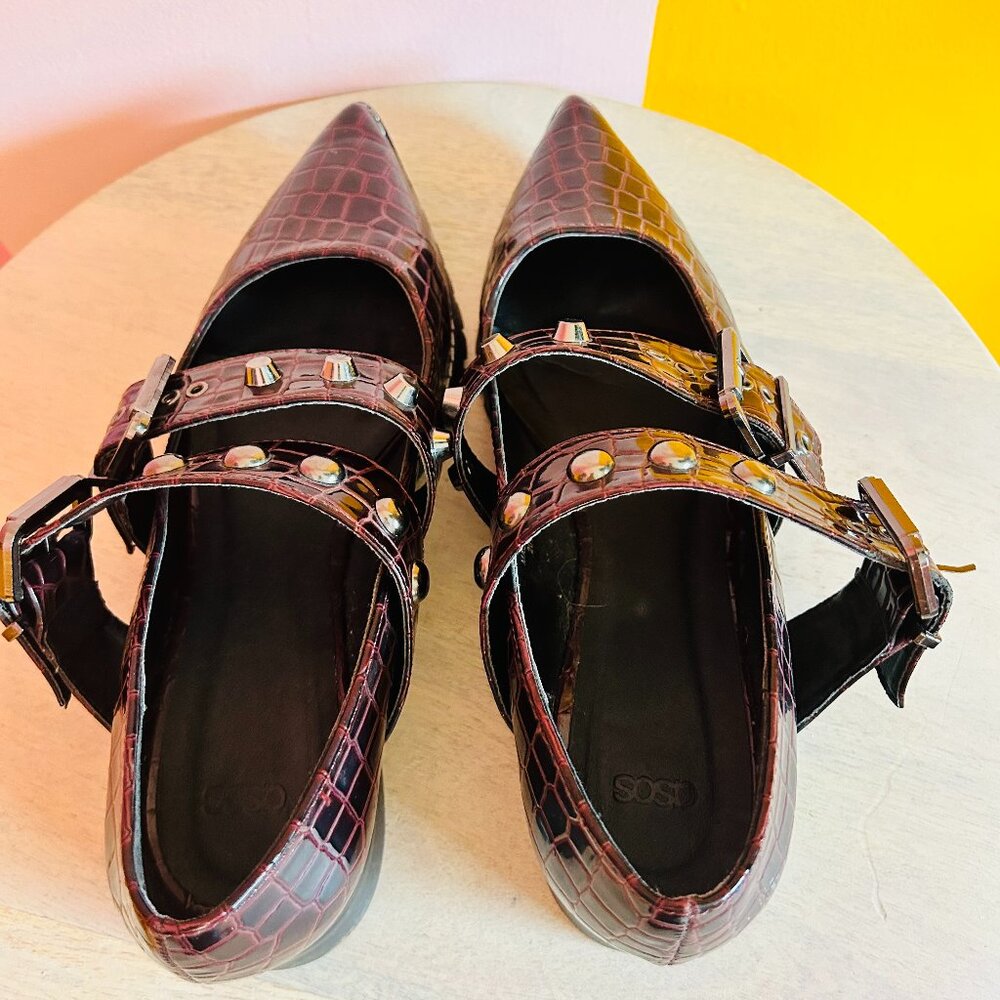 ASOS Burgundy Croc Studded Mary Janes - 8